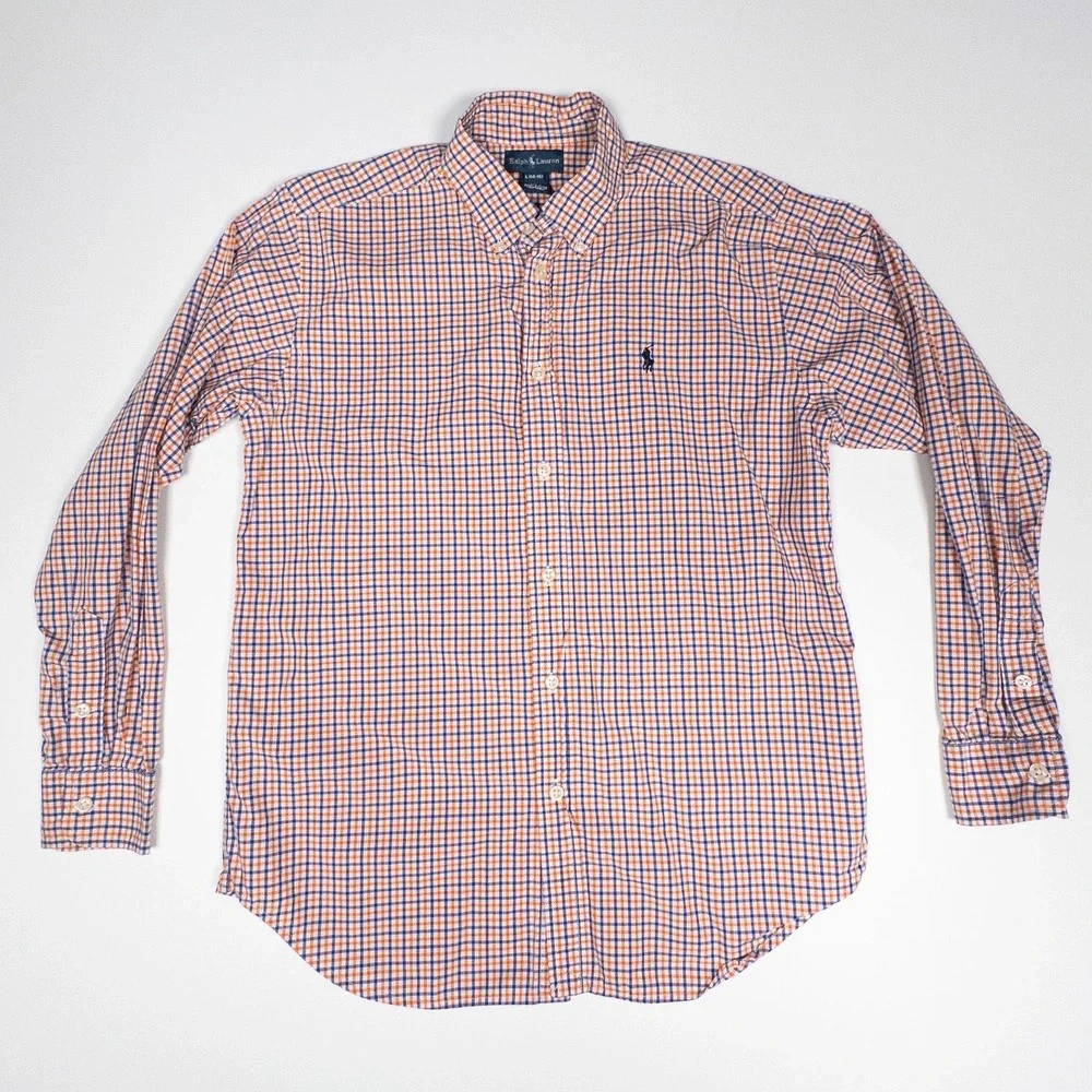 Ralph Lauren Button‎ Down Shirt Plaid Check Long Sleeve Kids Boys Size L (14-16)
